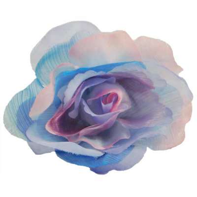 E6022  Organza Rose Blue Floral  Applique Pin Brooch 3.5"
