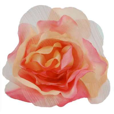 E6022  Organza Rose Peach Floral  Applique Pin Brooch 3.5"