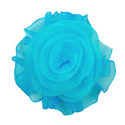 E6052 Turquoise Organza Floral Applique 2.75"