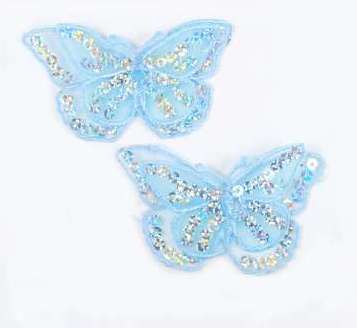 E6322 Set of (2) Lt. Blue Butterfly Sequin Embroidered Appliques 2.5"