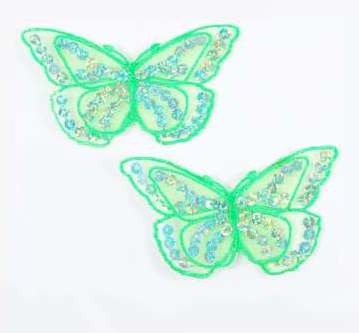 E6322 Set of (2) Lime Butterfly Sequin Embroidered Appliques 2.5"