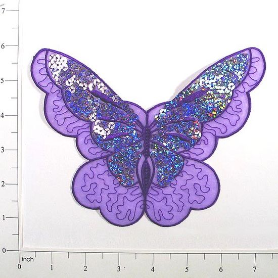 E6326 Purple Butterfly Embroidered Sequin Applique 6.5"