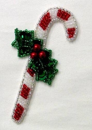 E986  Candy Cane Sequin Beaded Applique