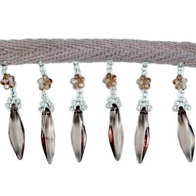P5610 Grey Beaded Fringe Trim Pre-Cut 36"
