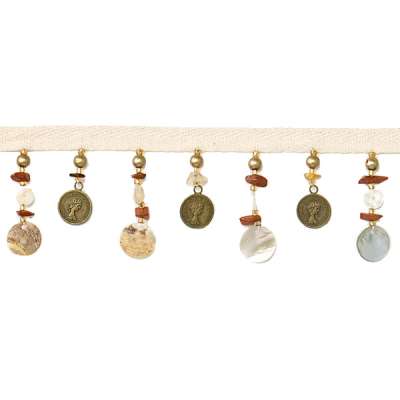 P6048 Home Decor Coin & Shell Beaded Fringe Trim Pre-Cut 36"