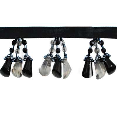 P6050 Tri-Slant Black Fringe Beaded Trim Pre-Cut 36"