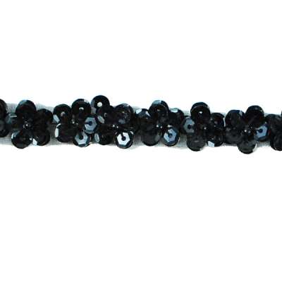 P6093  Floral Beaded Sequin Trim for Sewing & Crafts Black Pre-Cut 36"