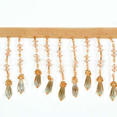 P6105 Home Decor Gold Beaded Fringe Trim Pre-Cut 36"