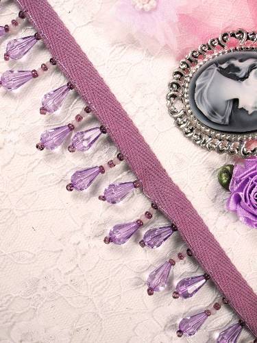 T1003 Purple Teardrop Beaded Fringe Trim