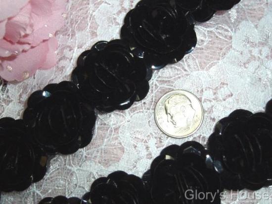 T8280  Black Flower Sequin Appliques or Trim