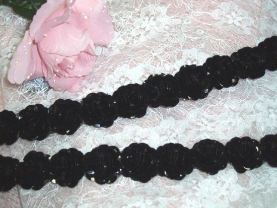 T8280  Black Flower Sequin Appliques or Trim