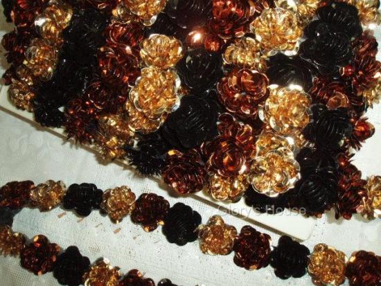 T8280 Bronze Gold Black Flower Sequin Appliques or Trim