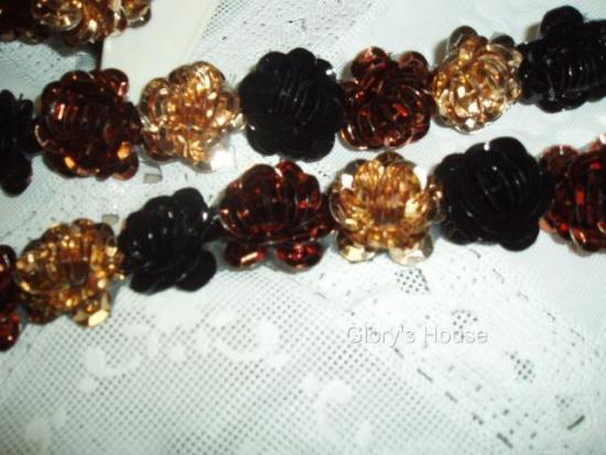 T8280 Bronze Gold Black Flower Sequin Appliques or Trim