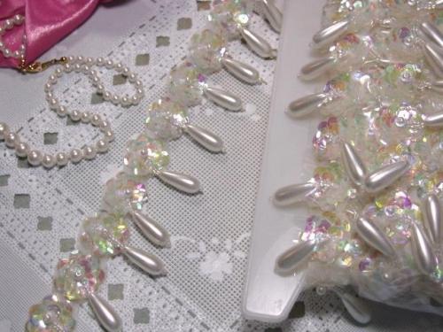 T8900D  Crystal AB Pearl Sequin Beaded Applique or Trim