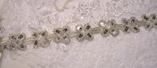 T8918 SIlver X Sequin Beaded Applique or Trim 1.5"