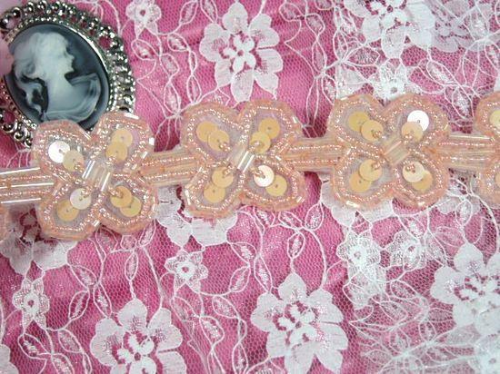 T8918 Peach Pink  X Sequin Beaded Applique or Trim 1.5"