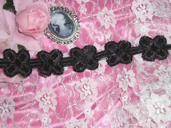 T8918 Black X Sequin Beaded Applique or Trim 1.5"