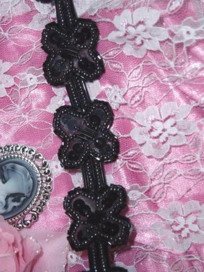 T8918 Black X Sequin Beaded Applique or Trim 1.5"