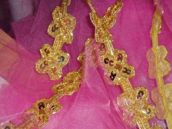 T8918 Gold X Sequin Beaded Applique or Trim 1.5"