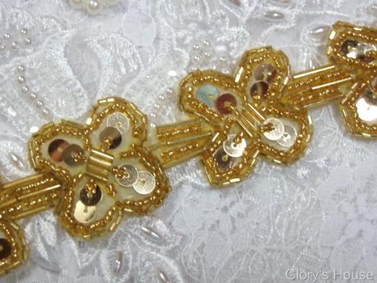 T8918 Gold X Sequin Beaded Applique or Trim 1.5"