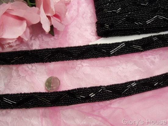 T9509  Black Designer Beaded Sewing Trim 3/4"