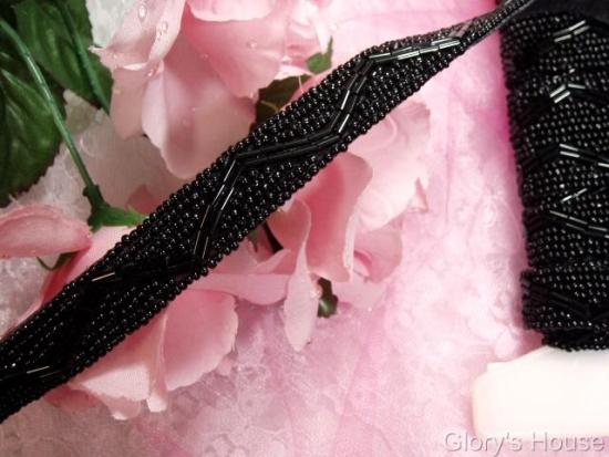 T9509  Black Designer Beaded Sewing Trim 3/4"