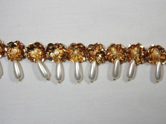 T8900D  Gold Pearl Sequin Beaded Applique or Trim