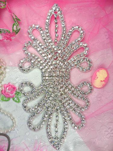 TS12 Silver Crystal Clear Rhinestone Applique Embellishment 7.5"