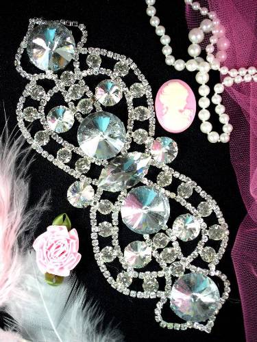 TS24 Silver Crystal Clear Rhinestone Applique Embellishment 7.5"