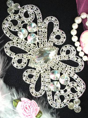 TS26 Silver Crystal Clear Rhinestone Applique Embellishment 6"