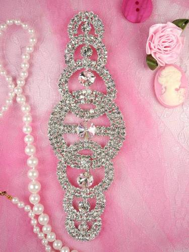 TS30 Silver Crystal Clear Rhinestone Applique Embellishment 5.75"