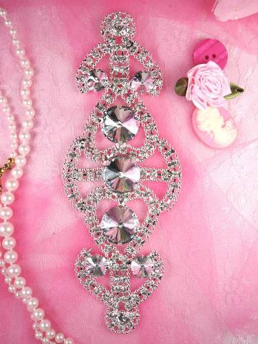 TS34 Silver Crystal Clear Rhinestone Applique Embellishment 6.5"