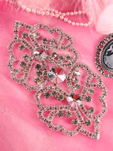 TS43 Silver Crystal Clear Rhinestone Applique Embellishment 6.5"