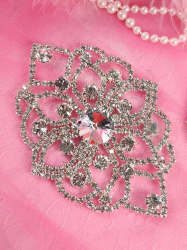 TS46 Silver Crystal Clear Rhinestone Applique Embellishment 4.25"