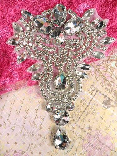 TS55 Crystal Clear Silver Rhinestone Applique 4.75"