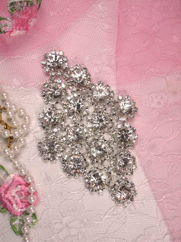 TS6 Silver Crystal Clear Diamond Rhinestone Applique Embellishment 3.5"