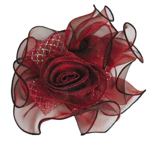 EL6224  Burgundy Floral Tieback Clip 7"