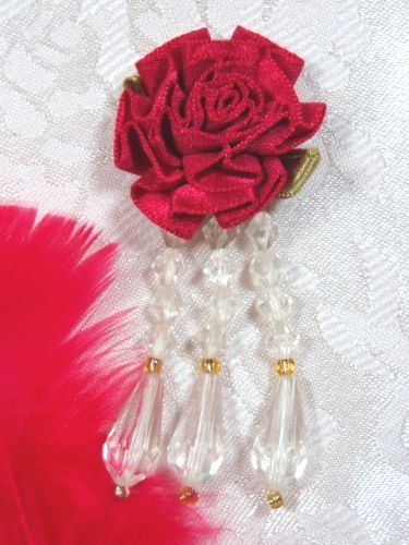 VD1  Red Ivory Dangle Beaded Applique 3"