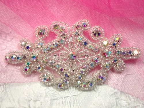 XR15 Aurora Borealis Crystal AB Rhinestone Beaded Applique 4"