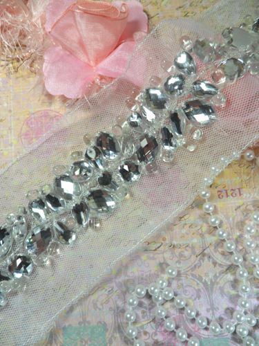 XR104 Reduced Crystal Clear Rhinestone Jewel Beaded Trim 1.75"