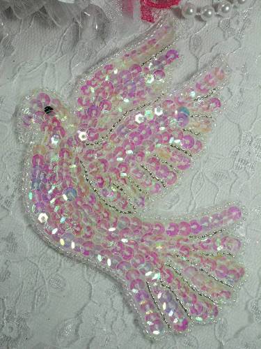 XR106 Crystal AB Dove Beaded Sequin Applique 4.5"