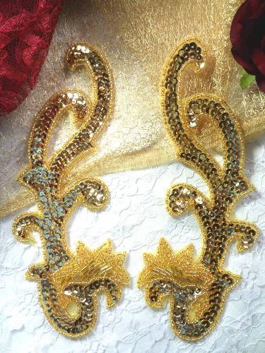 XR107 Gold Mirror Pair Beaded Sequin Appliques