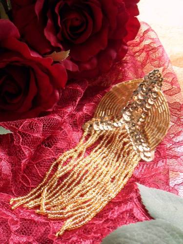 XR108 Gold Epaulet Beaded Sequin Applique