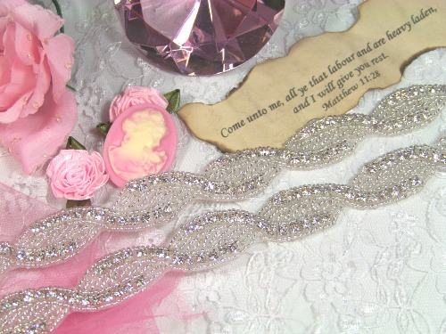 XR21 Braided Silver Beaded Rhinestone Trim 7/8"
