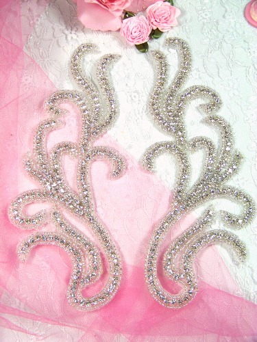 XR24 Glass Beaded Rhinestone Mirror Pair Appliques 8"