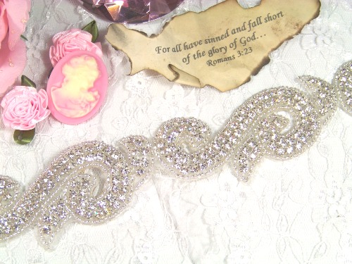 XR37 Swirl Silver Beaded Rhinestone Trim 1.5"
