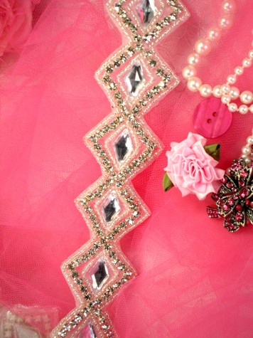 XR54 Crystal Clear Diamond Rhinestone Beaded Trim