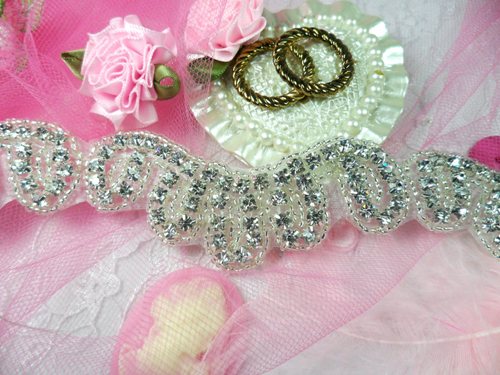 AXR61 Crystal Clear Rhinestone Silver Beaded Applique