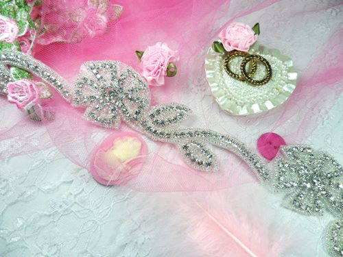 XR62 Crystal Clear Rhinestone Silver Beaded Floral Vine Trim