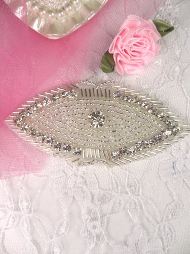 XR67 Eye Crystal Clear Silver Beaded Rhinestone Applique 3.5"